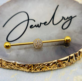 14G Gold Round Multi Paved CZ's 38MM Length Industrial Barbell.